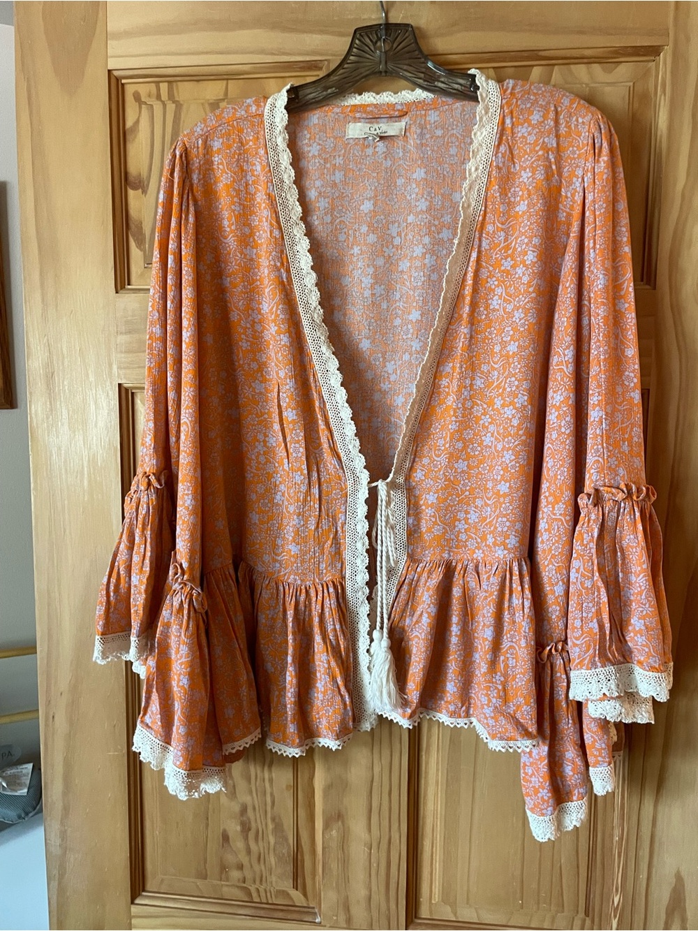 Oversized Chelsea & Violet Orange Floral Lace-Trim Peasant Tunic